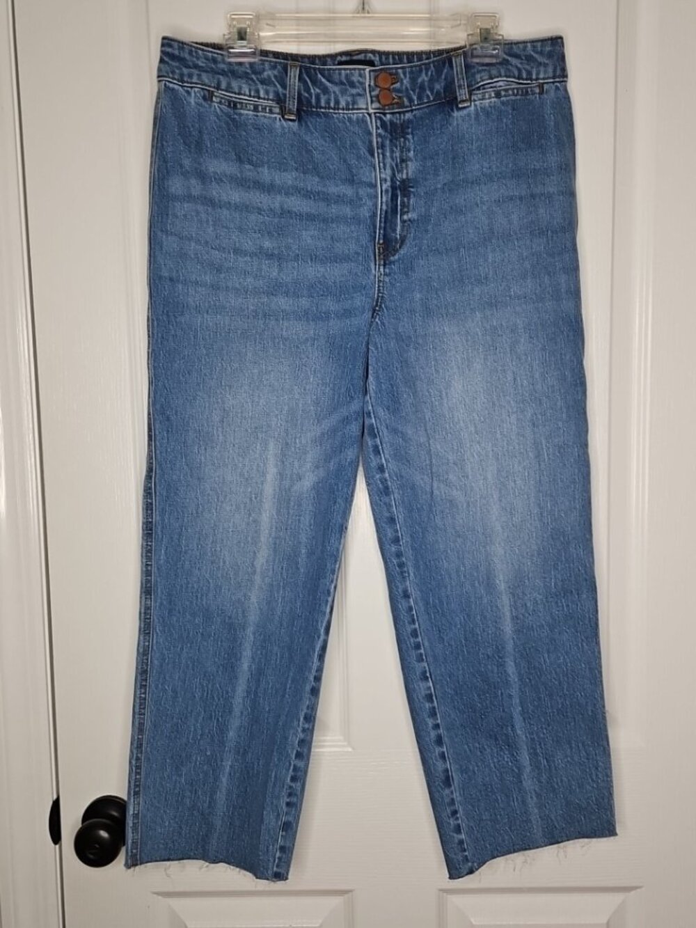 Talbots Easy Straight Ankle Jeans 12P Petite High Waist Raw Hem Coastal Neutral